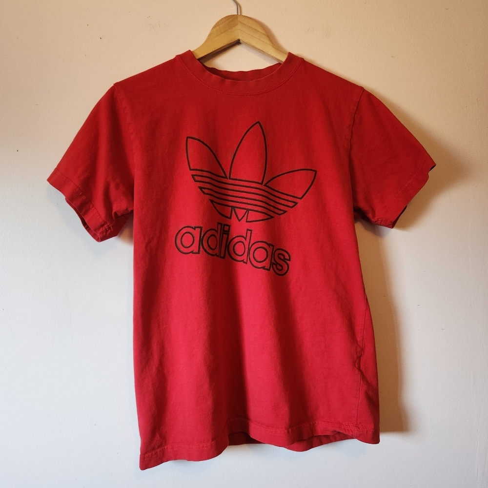 Vintage Adidas Originals Red Scribble Trefoil Graphic Tee T-Shirt Mens M Y2K